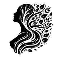 A woman's head with leaves and branches in the background vector