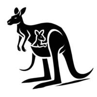 A black and white kangaroo with a baby in its pouch vector