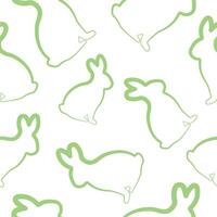 seamless pattern with simple icons of a rabbit sitting on its hind legs in green color in line art style arranged randomly, for logos or various holiday designs vector
