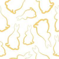 seamless pattern with simple icons of a rabbit sitting and turned to the right side in yellow color in line art style arranged randomly, for logos or various holiday designs vector
