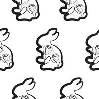 seamless pattern with simple icons of rabbits that washes with calla rose buds in line art style, for logos or holiday designs vector