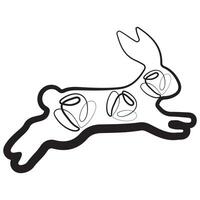 simple icon of a rabbit in the moment of jumping with rose buds in line art style, for logos or various holiday designs vector