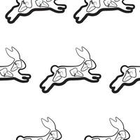 seamless pattern with simple icons of a rabbit in the moment of jumping with buds of calla lilies in line art style, for logos or various holiday designs vector