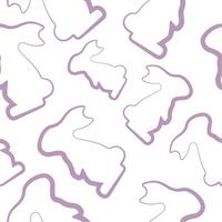 seamless pattern with simple icons of a rabbit sitting on its hind legs in purple color in line art style arranged randomly, for logos or various holiday designs vector