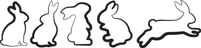 set of rabbits in various poses drawn in black outline in line art style, for logos and holiday designs vector