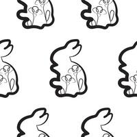 seamless pattern with simple icons of rabbits that washes with flower buds in line art style, for logos or holiday designs vector