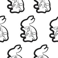 seamless pattern with simple icons of rabbits that washes with chamomile buds in line art style, for logos or holiday designs vector
