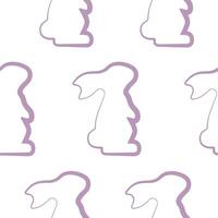 seamless pattern with simple icons of a rabbit sitting on its hind legs in purple color in line art style, for logos or various holiday designs vector