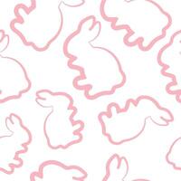 seamless pattern with simple icons of pink washed rabbit in line art style arranged randomly, for logos or various holiday designs vector