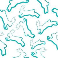 seamless pattern with simple icons of a rabbit in the moment of a jump in blue color in line art style arranged in a house style, for logos or various holiday designs vector