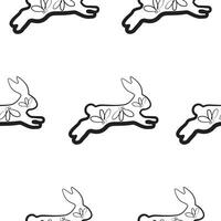 seamless pattern with simple icons of a rabbit in the moment of jumping with chamomile buds in line art style, for logos or various holiday designs vector