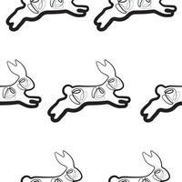 seamless pattern with simple icons of rabbit in the moment of jumping with rose buds in line art style, for logos or various holiday designs vector