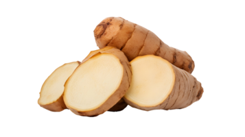 Fresh Galangal Rhizomes Displayed Closely with Natural Texture and Detailed Cut Slices png