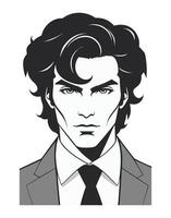 Man's haircut with feathered layers, voluminous and professionally ruffled in the style of the 1980s. vector