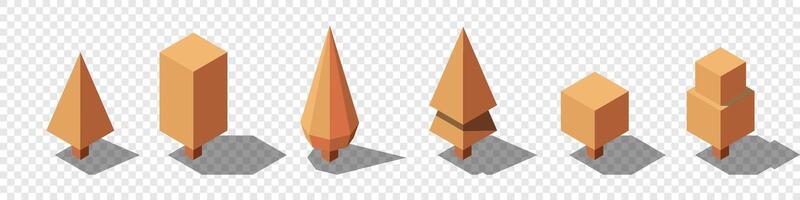 Isometric autumn tree set, Tree isometric set elements. Isometric trees elements for landscape design. Park element set, vector