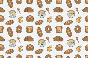 Cute bread and honey jam design seamless repeat pattern vector