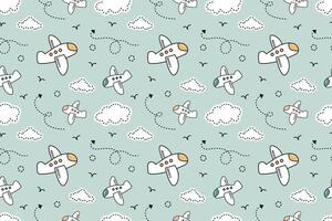 Cute airplane with clouds kiddy illustration abstract seamless repeat pattern vector
