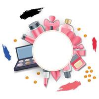 Cosmetics set with round blank paper vector