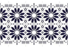 Floral symbols are placed in two rows in front of the board, blue and white color style, ethnic fabric seamless pattern, design for cloth vector
