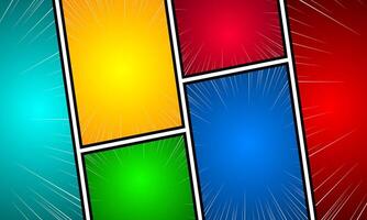 Comic book page template with colorful frames with rays vector
