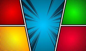 Comic page background with radial humor effect and halftone rays in various colors. vector