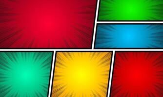 Comic pop art style blank layout template on colorful halftone background. vector