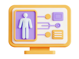3D illustration of a computer displaying user interface concepts. png