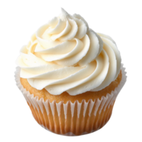 Golden Vanilla Cupcake with Decorative Frosting on Transparent Background png