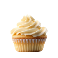 Vanilla cupcake with swirled buttercream frosting on transparent background png