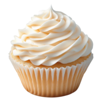 Sweet Vanilla Cupcake Topped with Fluffy Swirl Frosting on Transparent Background png