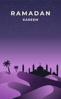 Ramadan kareem background with palm trees and mosque illustration vector