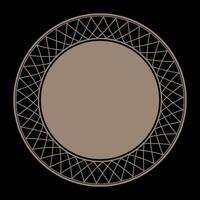 Lacy gold round frame. Abstract round gold frame. Gold plate with abstract geometric pattern design. For round surfaces, laser cutting, engraving, porcelain, textile, embroidery, sandblasting. EPS vector