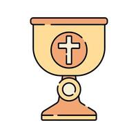Chalice Flat design style, a golden chalice with a cross, representing the Holy Communion, great for Easter graphics, church illustrations, and religious materials. vector