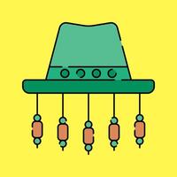 Akubra Hat Flat design style, green outback hat with hanging corks, symbolizing Australian bush culture, ideal for adventure graphics, country themes, and travel content. vector