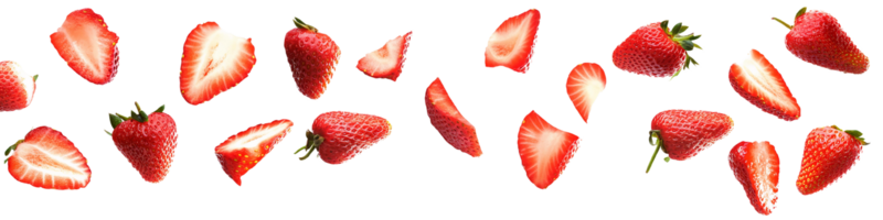 Red strawberries falling on transparent background png