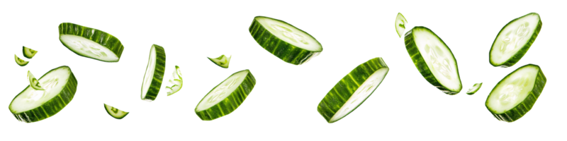 fresco pepino fatias dentro movimento em transparente fundo png