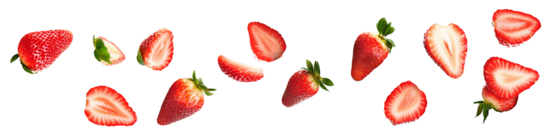 Fresh Strawberries Dropping in Mid-Air on Transparent Background png