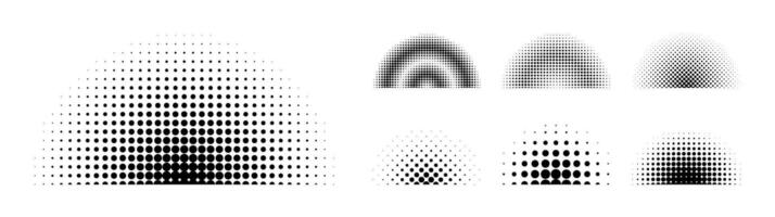 Collection of Black dot halftone in Half circle shape, element. vector