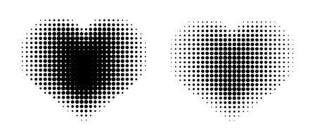 Set of Black dot halftone in Heart shape, element. vector