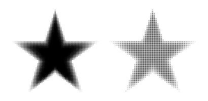 Set of Black dot halftone in Star shape, element. vector