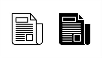 flat black newspaper icon set, on white background vector