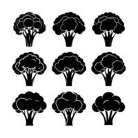 Black broccoli trees icons set on white background vector