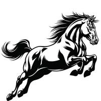 A black and white illustration of a running horse vector