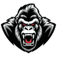 Gorilla head with red eyes and teeth vector