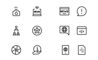 Minimalist Mass Media Icon package collection. Perfect for News Outlets, Media Campaigns, and Broadcasting Design Systems vector