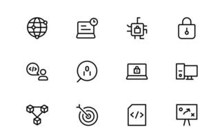 Customizable Coding and Programming Icon collection. Graphics for Development, Design Systems, and Tech vector