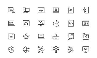 Customizable Coding and Programming Icon bundle up. Graphics for Development, Design Systems, and Tech Workflows vector
