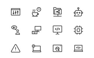 Customizable Coding and Programming Icons. Graphics for Development, and Tech Workflows vector