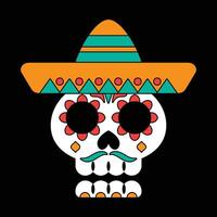 Mexican skull with sombrero vector