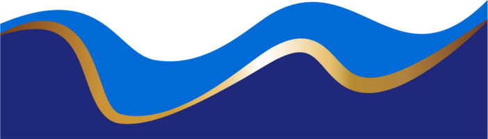 Border shape. Blue header with golden line for banner design. Abstract bottom for web page. Curved divider template. Wavy horizontal separator png